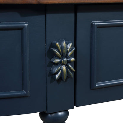 Retro Curved Wood Console Table, 52 inch Circular Half Moon Sofa Table with Open Shelf and 2 Drawers, Solid Wood Entry Table for Living Room, Hallway, Navy Blue + Brown Top - 1st Choice Furniture Direct