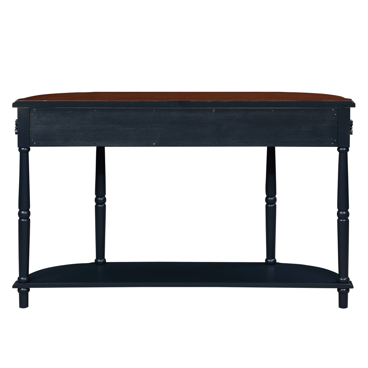 Retro Curved Wood Console Table, 52 inch Circular Half Moon Sofa Table with Open Shelf and 2 Drawers, Solid Wood Entry Table for Living Room, Hallway, Navy Blue + Brown Top - 1st Choice Furniture Direct
