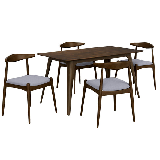 Retro - Elegant 5 - Piece Dining Set with Rubberwood Frame, Faux Wood Tabletop in Walnut and Light Gray, 1 Table 4 Chairs - 1st Choice Furniture Direct