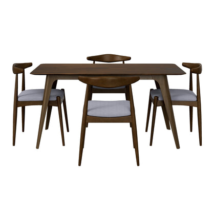 Retro - Elegant 5 - Piece Dining Set with Rubberwood Frame, Faux Wood Tabletop in Walnut and Light Gray, 1 Table 4 Chairs - 1st Choice Furniture Direct