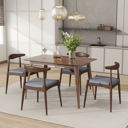 Retro - Elegant 5 - Piece Dining Set with Rubberwood Frame, Faux Wood Tabletop in Walnut and Light Gray, 1 Table 4 Chairs - 1st Choice Furniture Direct
