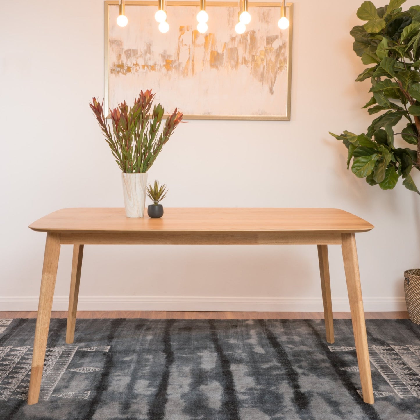 Retro Mid-Century Dining Table with Faux Wood Top and Natural Solid Wood Legs, 59-inch - 1st Choice Furniture Direct