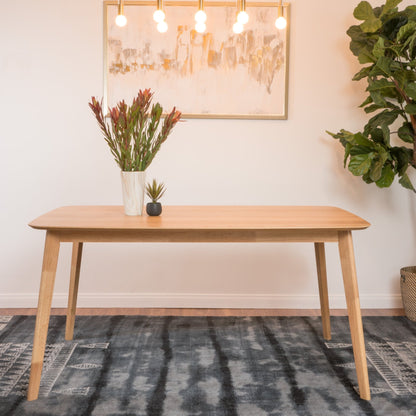 Retro Mid-Century Dining Table with Faux Wood Top and Natural Solid Wood Legs, 59-inch - 1st Choice Furniture Direct