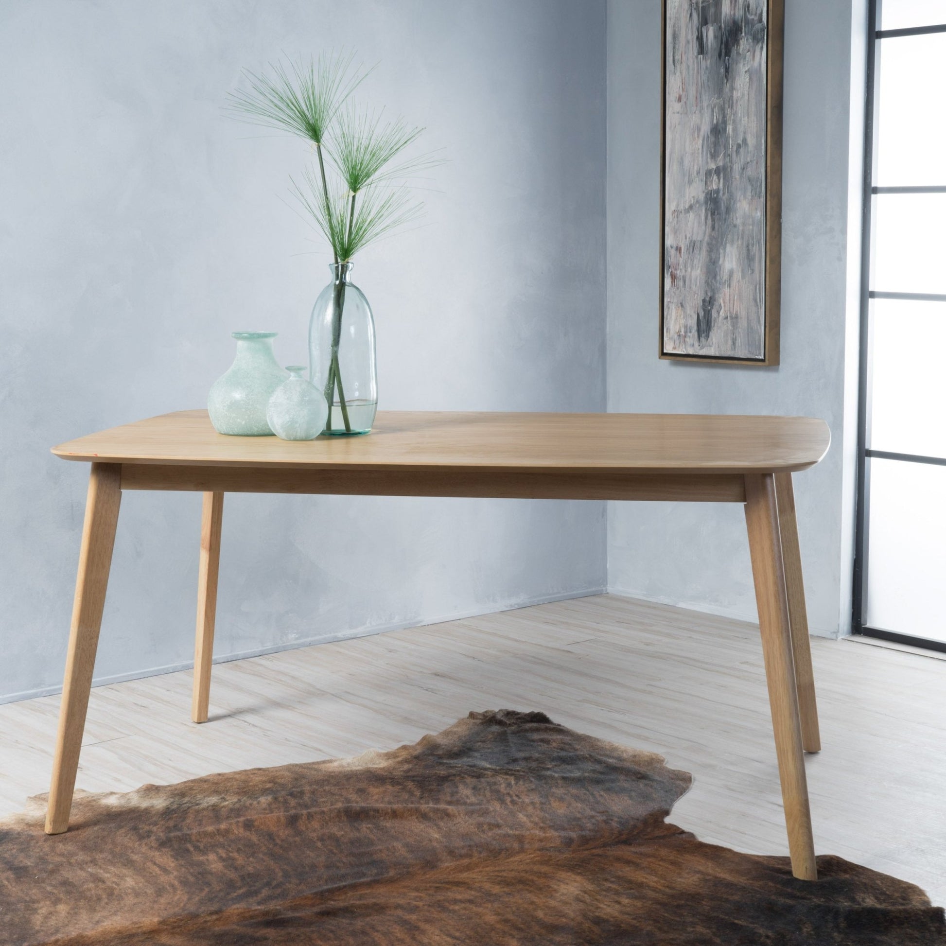 Retro Mid-Century Dining Table with Faux Wood Top and Natural Solid Wood Legs, 59-inch - 1st Choice Furniture Direct