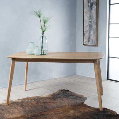 Retro Mid-Century Dining Table with Faux Wood Top and Natural Solid Wood Legs, 59-inch - 1st Choice Furniture Direct
