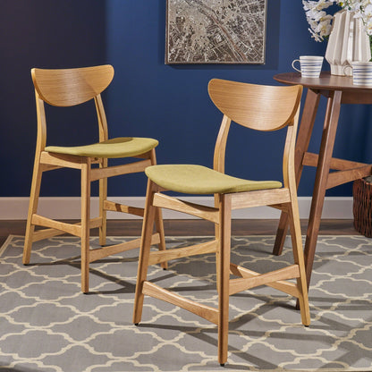 Retro - Modern Counter Height Chair Set with Cushioned Seats, Green Fabric, Rubberwood Frame, 36 Inch - 1st Choice Furniture Direct