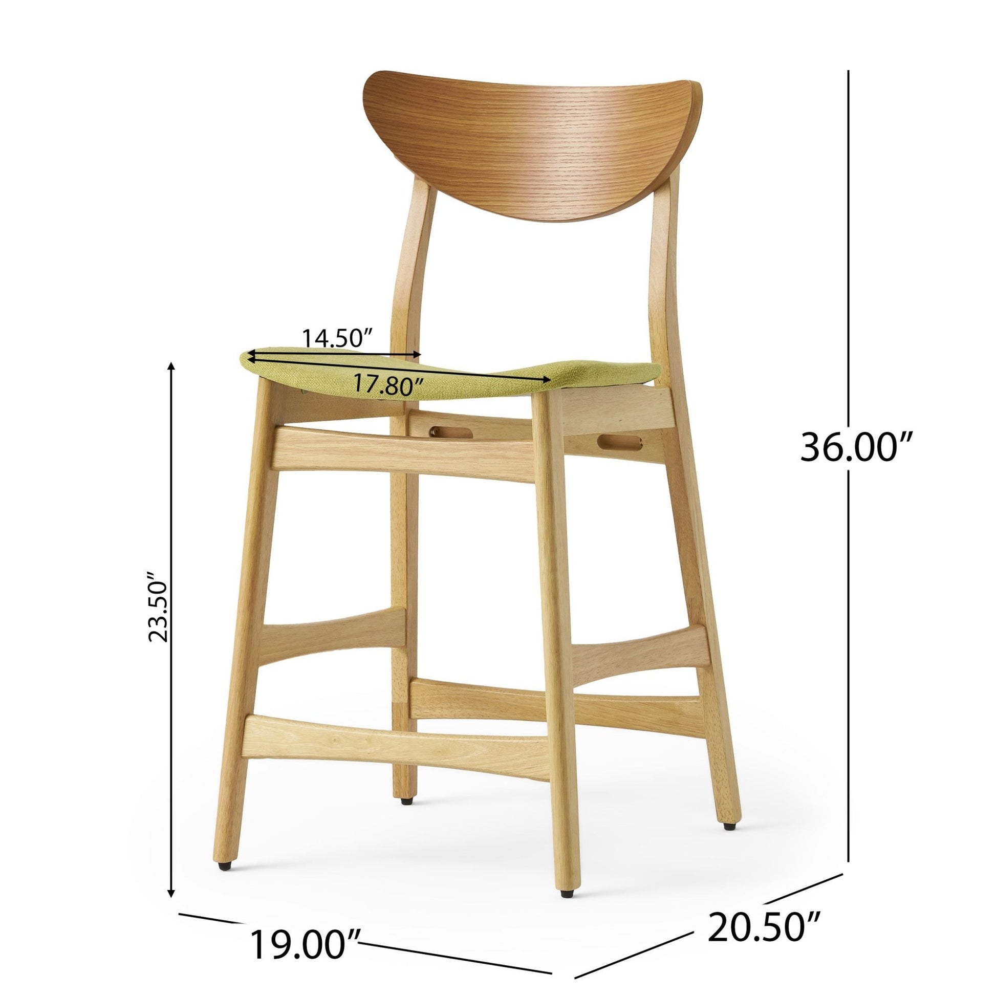 Retro - Modern Counter Height Chair Set with Cushioned Seats, Green Fabric, Rubberwood Frame, 36 Inch - 1st Choice Furniture Direct