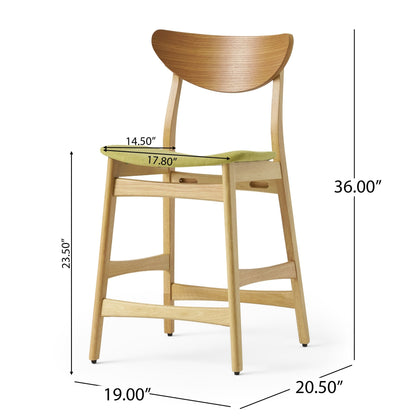 Retro - Modern Counter Height Chair Set with Cushioned Seats, Green Fabric, Rubberwood Frame, 36 Inch - 1st Choice Furniture Direct