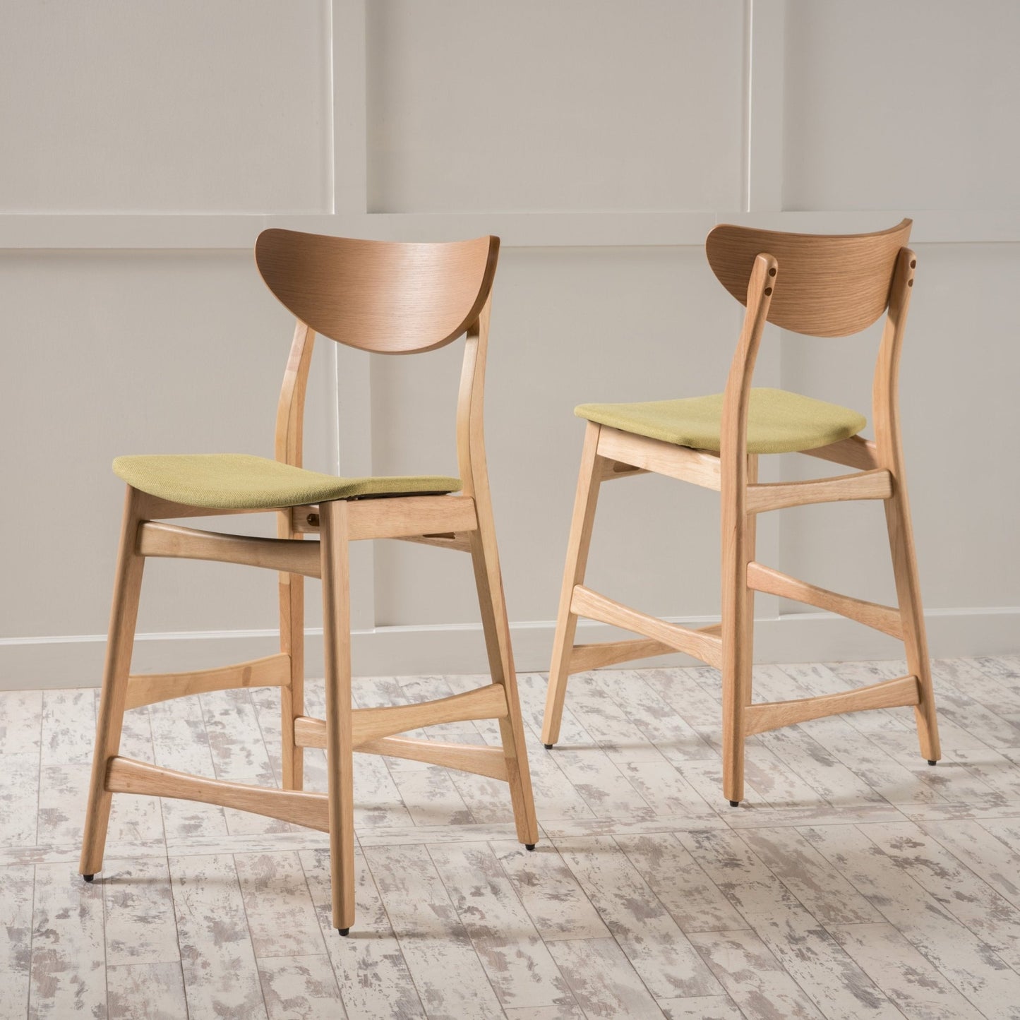 Retro - Modern Counter Height Chair Set with Cushioned Seats, Green Fabric, Rubberwood Frame, 36 Inch - 1st Choice Furniture Direct