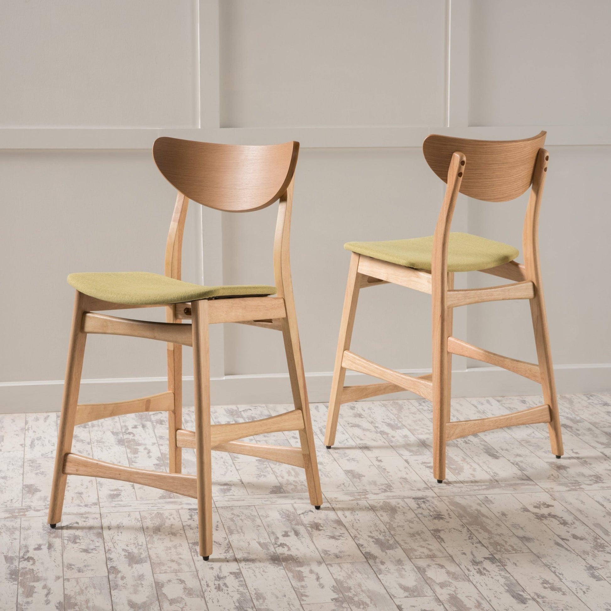 Retro - Modern Counter Height Chair Set with Cushioned Seats, Green Fabric, Rubberwood Frame, 36 Inch - 1st Choice Furniture Direct
