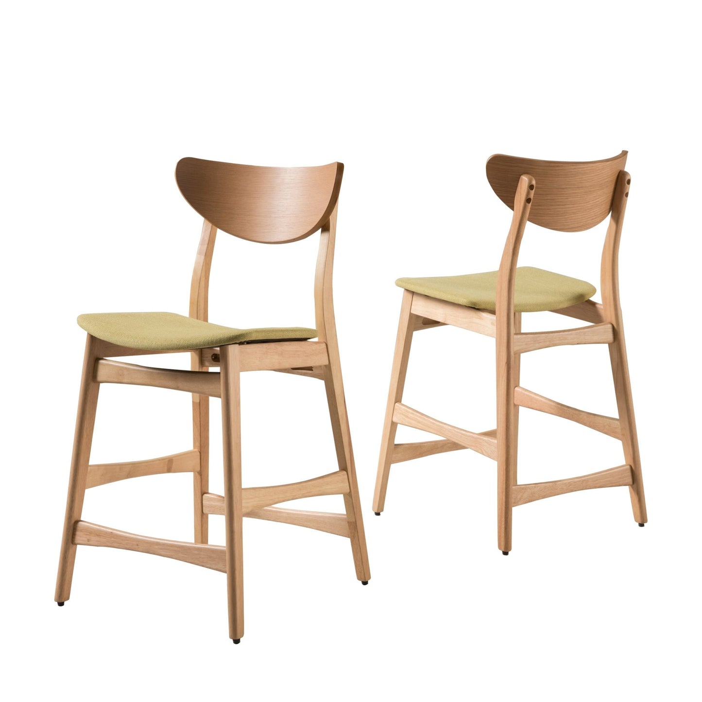 Retro - Modern Counter Height Chair Set with Cushioned Seats, Green Fabric, Rubberwood Frame, 36 Inch - 1st Choice Furniture Direct