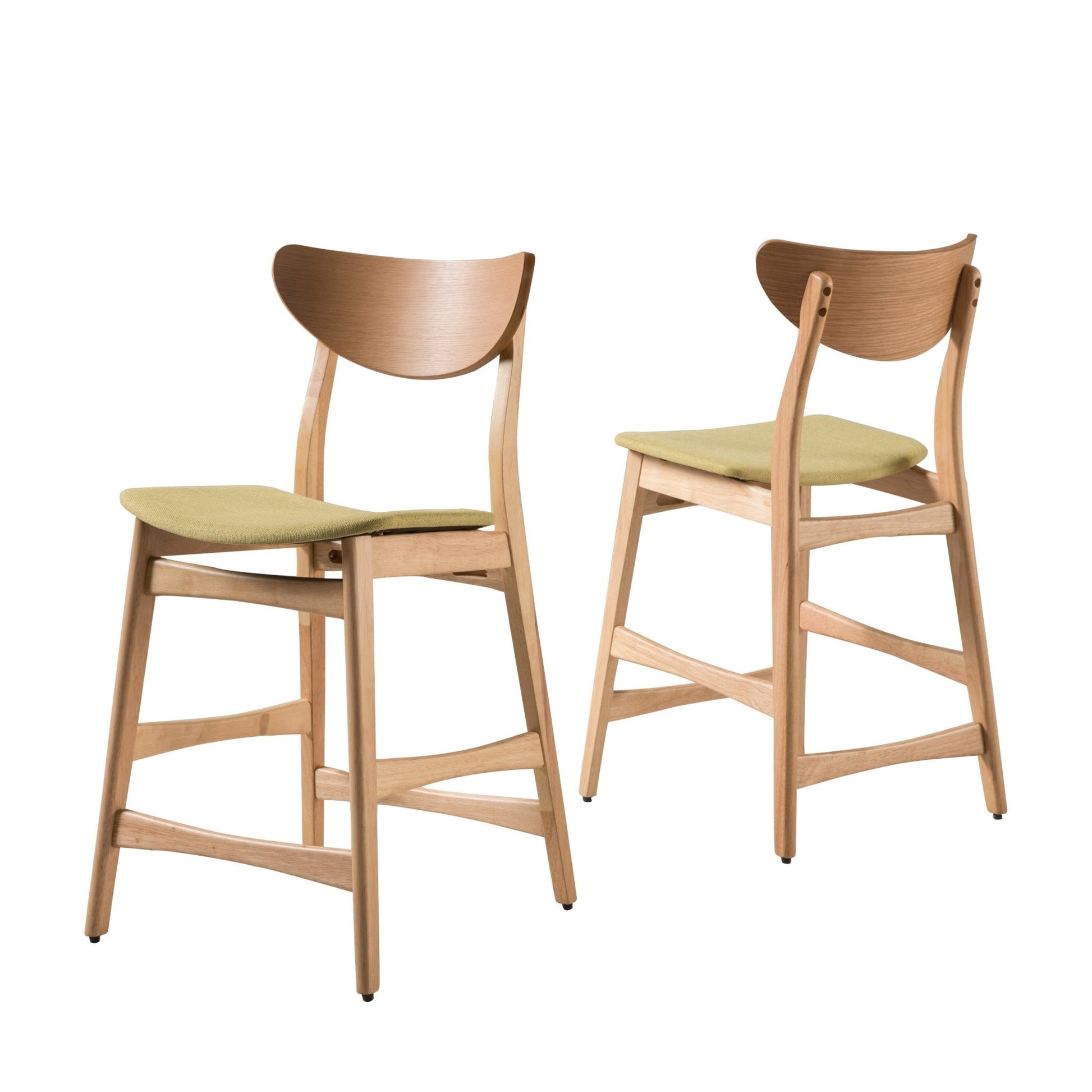 Retro - Modern Counter Height Chair Set with Cushioned Seats, Green Fabric, Rubberwood Frame, 36 Inch - 1st Choice Furniture Direct