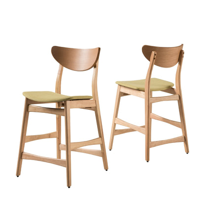 Retro - Modern Counter Height Chair Set with Cushioned Seats, Green Fabric, Rubberwood Frame, 36 Inch - 1st Choice Furniture Direct