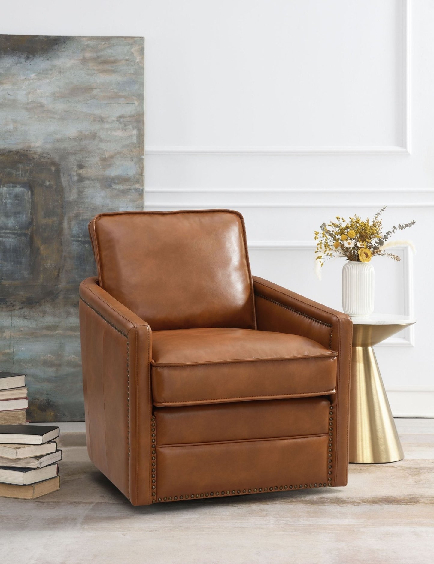 Rocha Brown Leather Aire Swivel Chair W/Glider - 1st Choice Furniture Direct