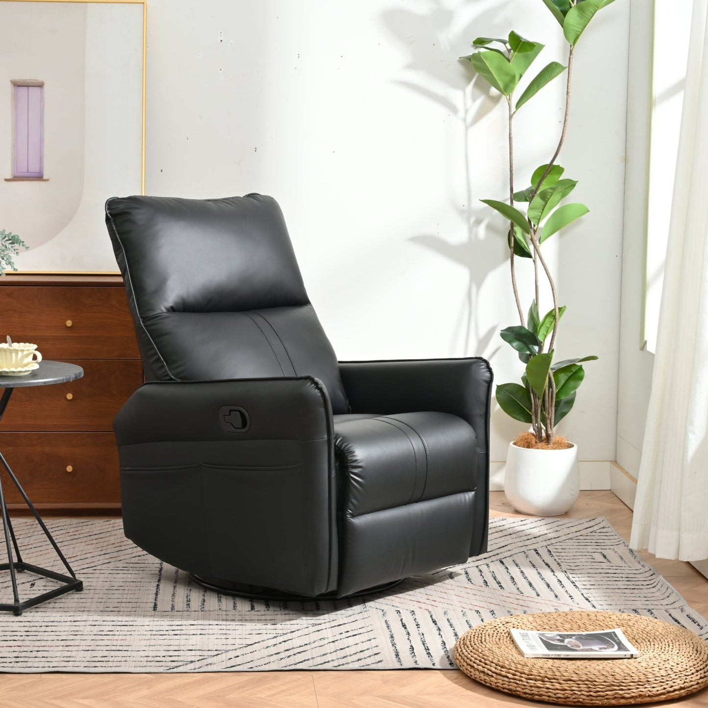 Rocking Recliner Chair,360°Swivel Nursery Rocking Chair,Glider Chair,Modern Small Rocking Swivel Recliner Chair for Bedroom,Living Room Chair Home Theater Seating,Side Pocket(Black+360°Swivel ) - 1st Choice Furniture Direct