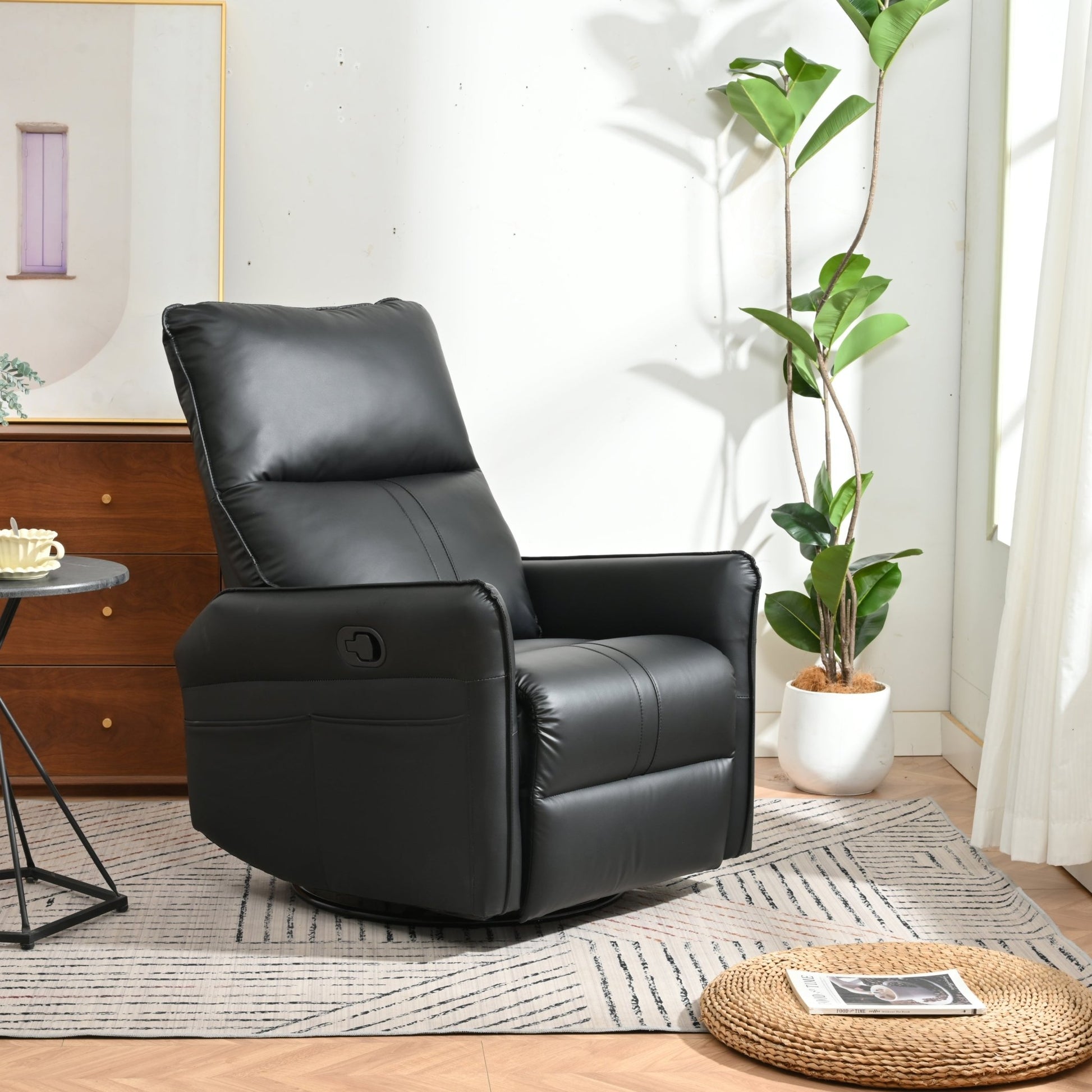 Rocking Recliner Chair,360°Swivel Nursery Rocking Chair,Glider Chair,Modern Small Rocking Swivel Recliner Chair for Bedroom,Living Room Chair Home Theater Seating,Side Pocket(Black+360°Swivel ) - 1st Choice Furniture Direct