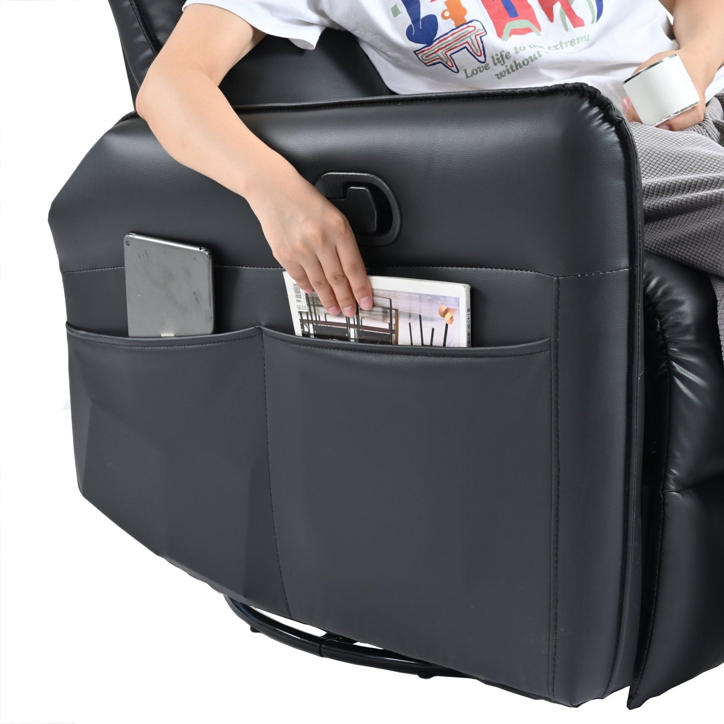 Rocking Recliner Chair,360°Swivel Nursery Rocking Chair,Glider Chair,Modern Small Rocking Swivel Recliner Chair for Bedroom,Living Room Chair Home Theater Seating,Side Pocket(Black+360°Swivel ) - 1st Choice Furniture Direct