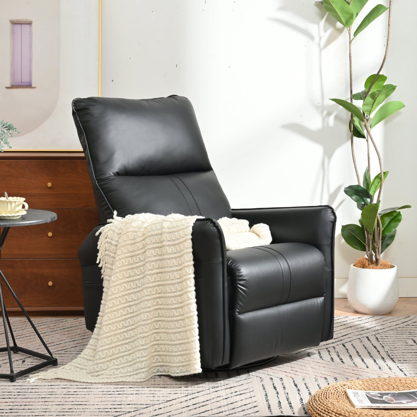 Rocking Recliner Chair,360°Swivel Nursery Rocking Chair,Glider Chair,Modern Small Rocking Swivel Recliner Chair for Bedroom,Living Room Chair Home Theater Seating,Side Pocket(Black+360°Swivel ) - 1st Choice Furniture Direct