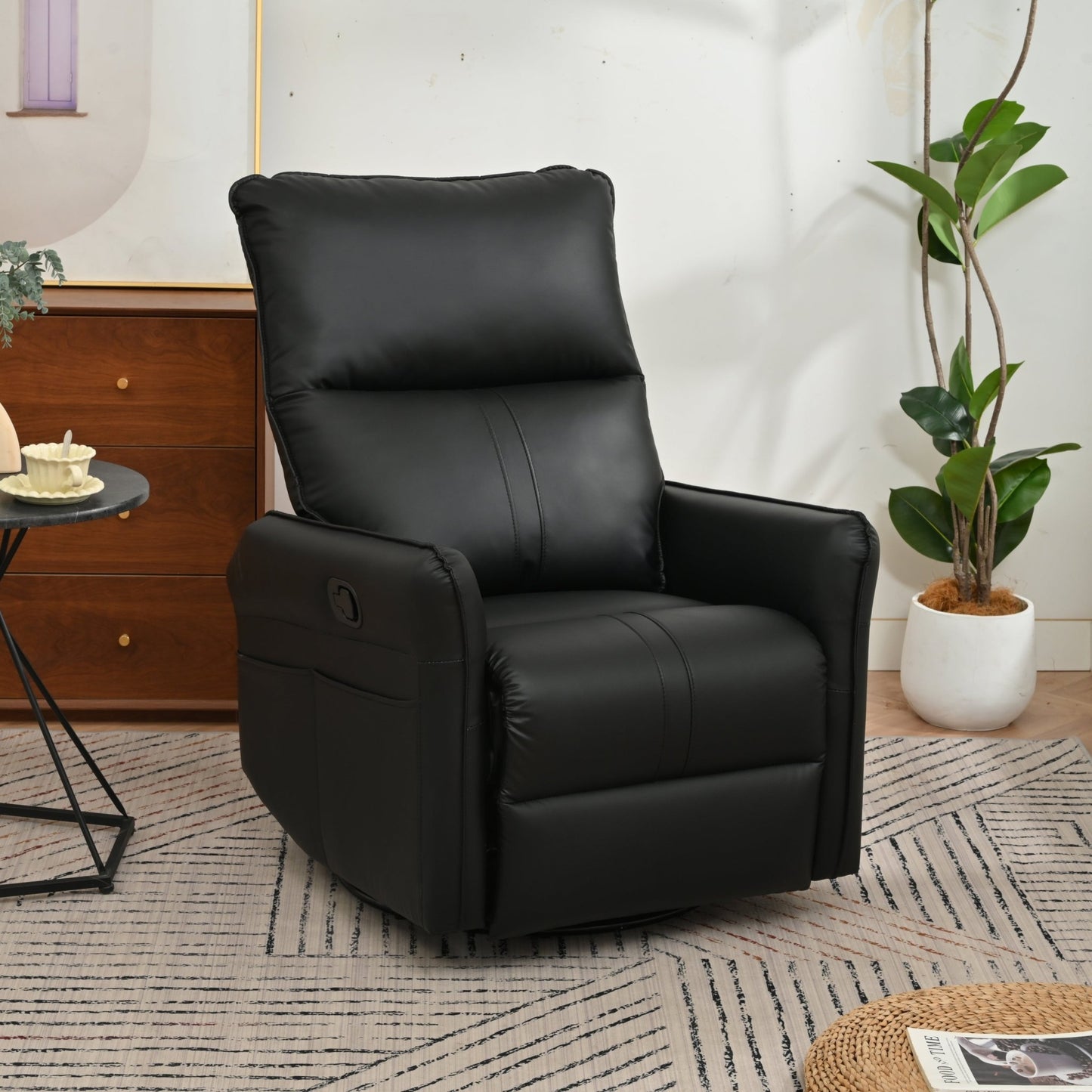 Rocking Recliner Chair,360°Swivel Nursery Rocking Chair,Glider Chair,Modern Small Rocking Swivel Recliner Chair for Bedroom,Living Room Chair Home Theater Seating,Side Pocket(Black+360°Swivel ) - 1st Choice Furniture Direct