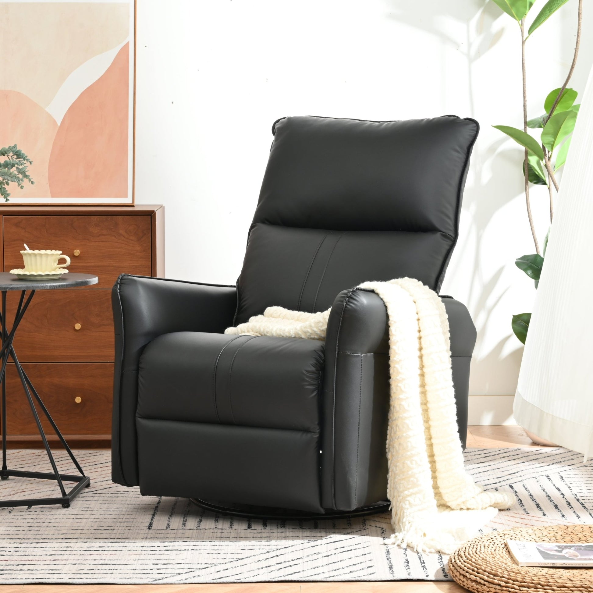 Rocking Recliner Chair,360°Swivel Nursery Rocking Chair,Glider Chair,Modern Small Rocking Swivel Recliner Chair for Bedroom,Living Room Chair Home Theater Seating,Side Pocket(Black+360°Swivel ) - 1st Choice Furniture Direct