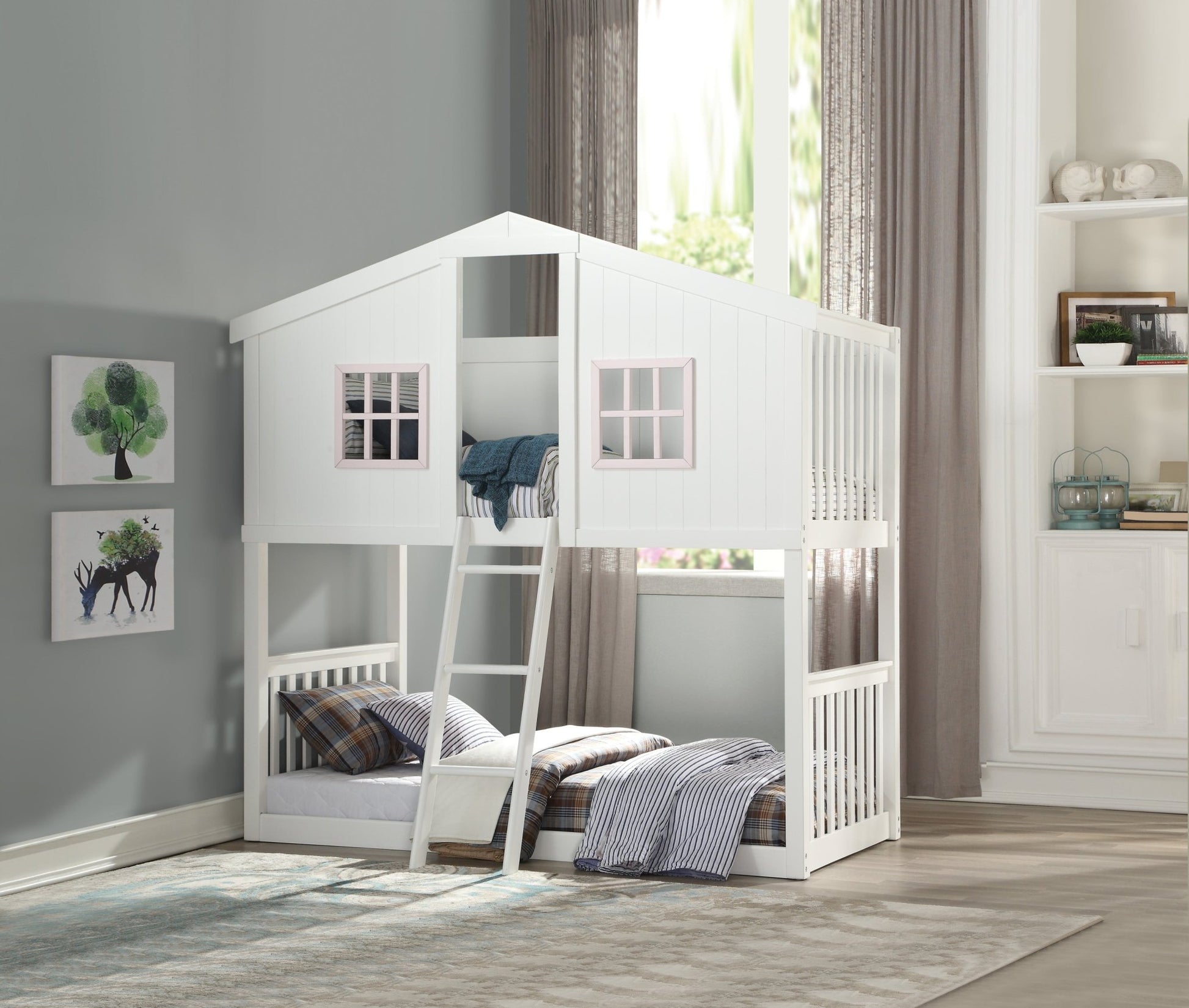 Rohan White & Pink Finish Cottage Twin/Twin Bunk Bed - 1st Choice Furniture Direct