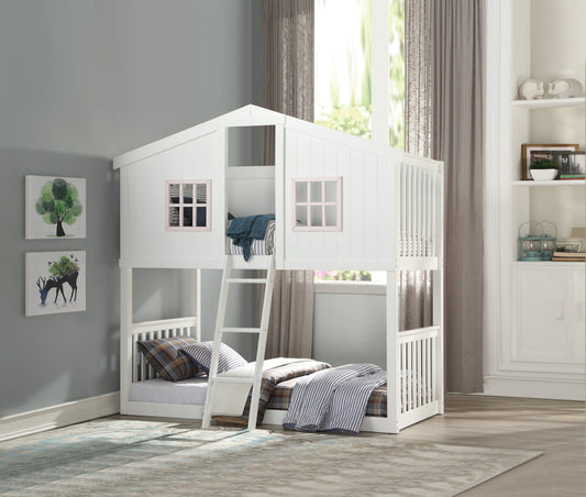 Rohan White & Pink Finish Cottage Twin/Twin Bunk Bed - 1st Choice Furniture Direct