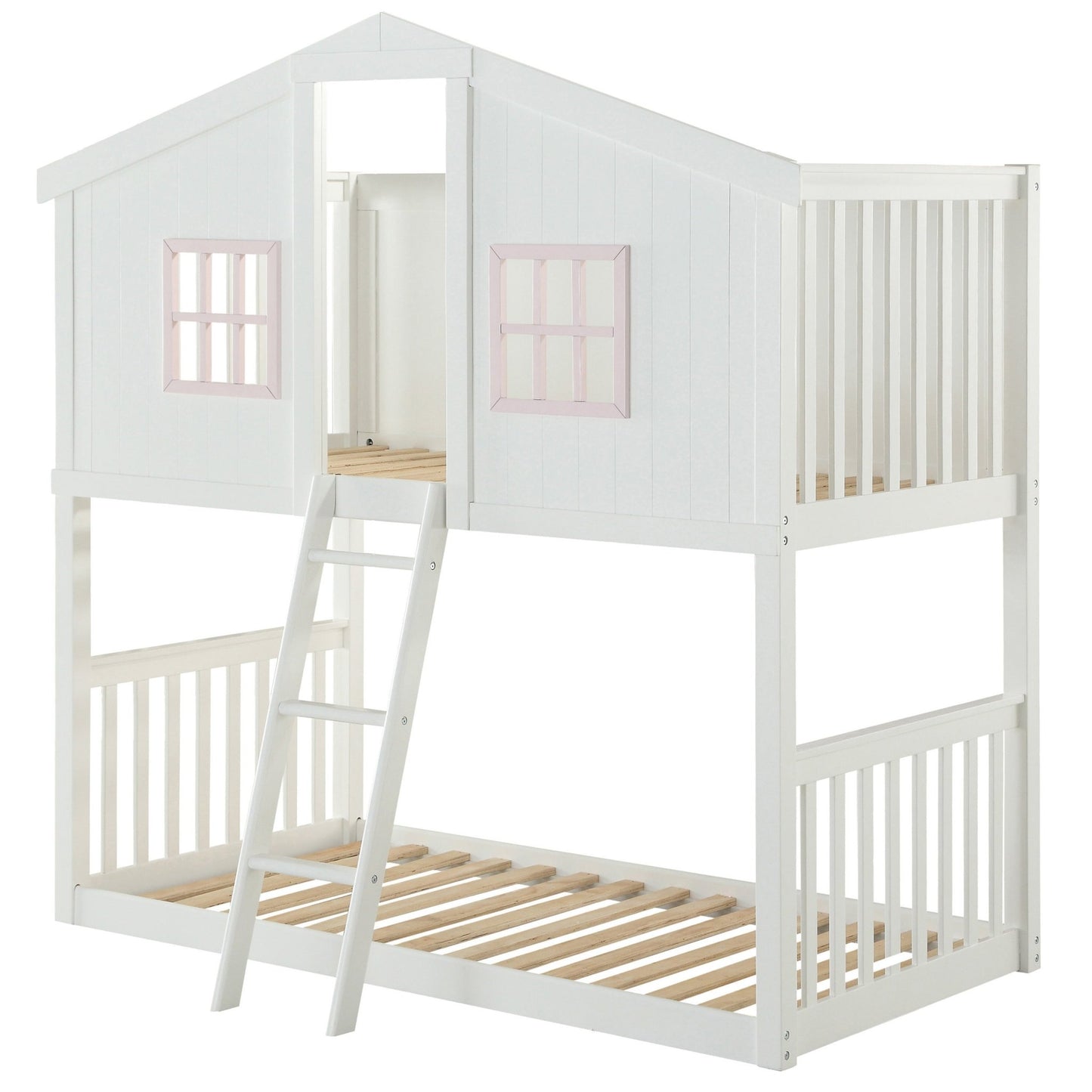 Rohan White & Pink Finish Cottage Twin/Twin Bunk Bed - 1st Choice Furniture Direct