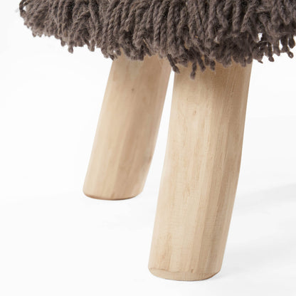ROJA Handcrafted Wool & Cotton Foot Stool with Eucalyptus Wood Frame in Dark Brown, 16 x 16 Inches - 1st Choice Furniture Direct