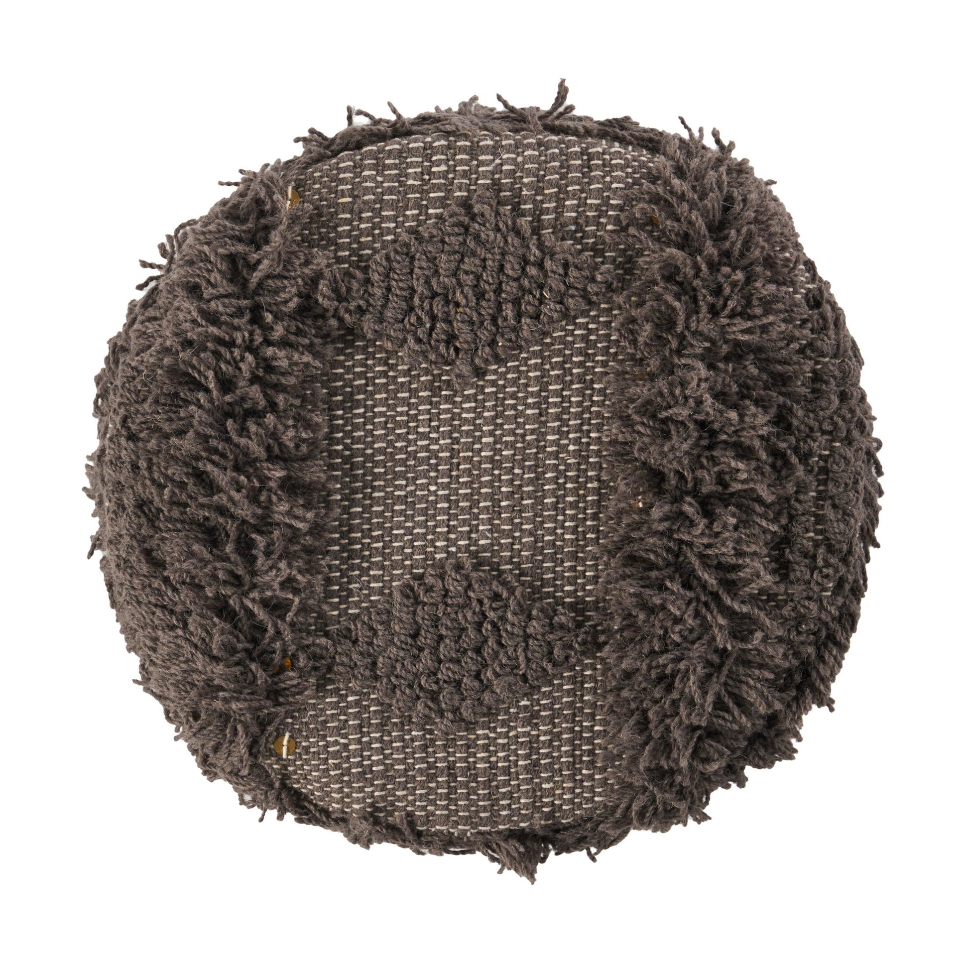 ROJA Handcrafted Wool & Cotton Foot Stool with Eucalyptus Wood Frame in Dark Brown, 16 x 16 Inches - 1st Choice Furniture Direct