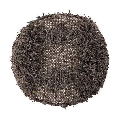 ROJA Handcrafted Wool & Cotton Foot Stool with Eucalyptus Wood Frame in Dark Brown, 16 x 16 Inches - 1st Choice Furniture Direct