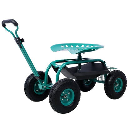 Rolling Garden Scooter Garden Cart Seat with Wheels and Tool Tray, 360 Swivel Seat,Green - 1st Choice Furniture Direct