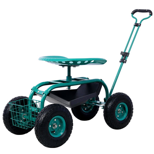 Rolling Garden Scooter Garden Cart Seat with Wheels and Tool Tray, 360 Swivel Seat,Green - 1st Choice Furniture Direct