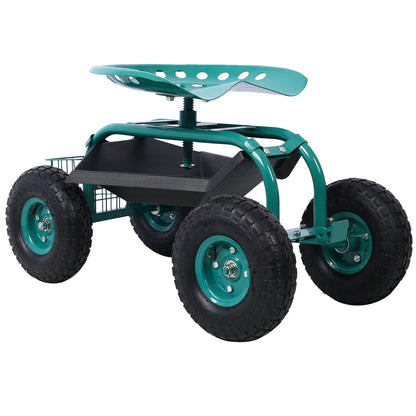 Rolling Garden Scooter Garden Cart Seat with Wheels and Tool Tray, 360 Swivel Seat,Green - 1st Choice Furniture Direct