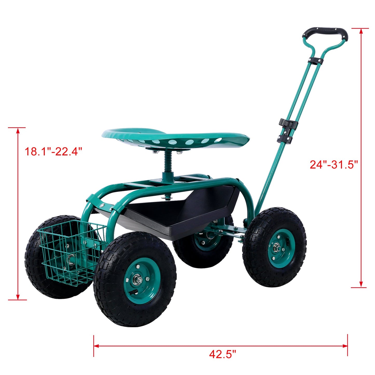 Rolling Garden Scooter Garden Cart Seat with Wheels and Tool Tray, 360 Swivel Seat,Green - 1st Choice Furniture Direct