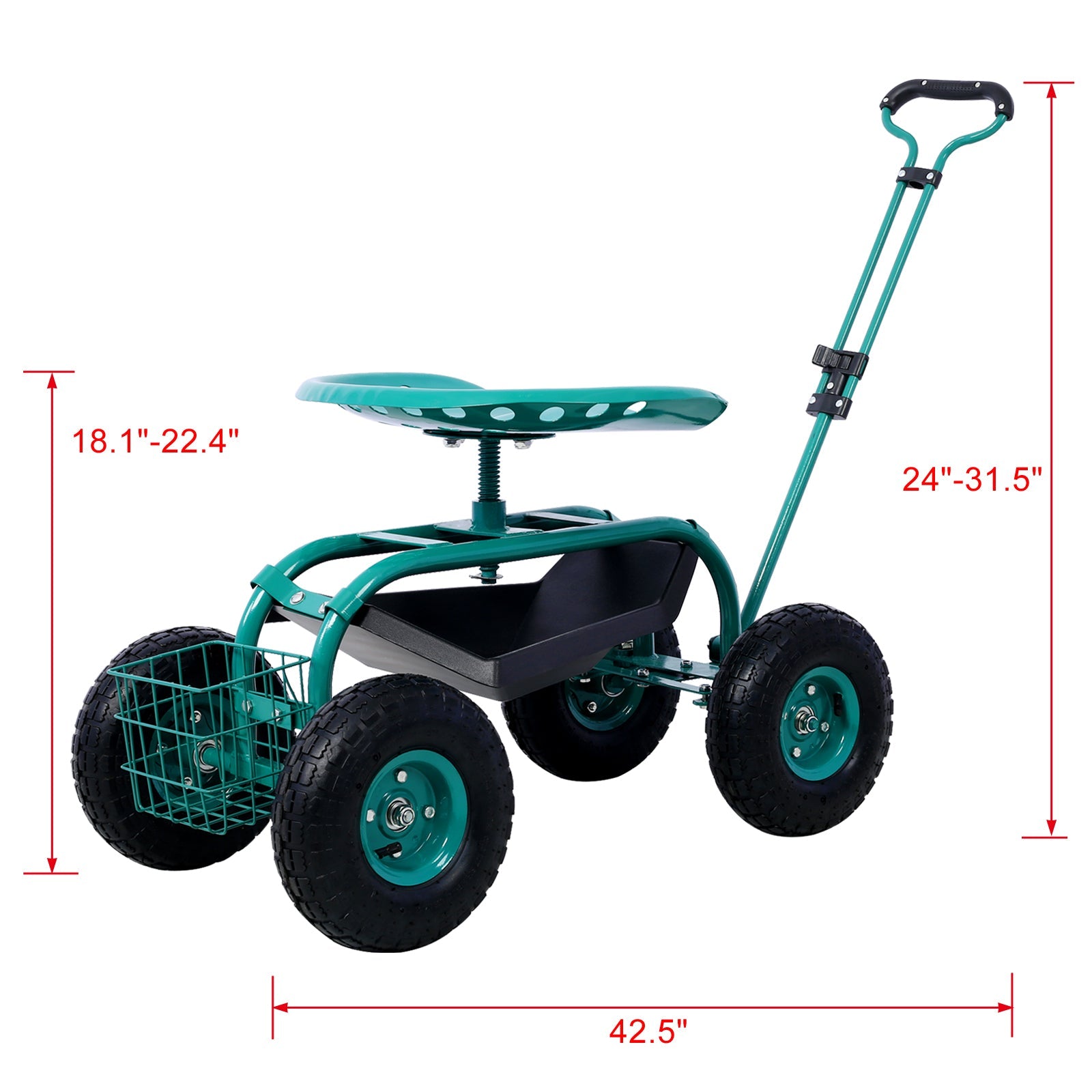 Rolling Garden Scooter Garden Cart Seat with Wheels and Tool Tray, 360 Swivel Seat,Green - 1st Choice Furniture Direct