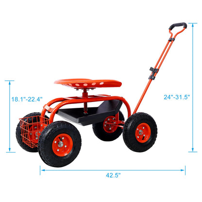 Rolling Garden Scooter Garden Cart Seat with Wheels and Tool Tray, 360 Swivel Seat,Red - 1st Choice Furniture Direct