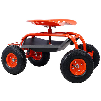 Rolling Garden Scooter Garden Cart Seat with Wheels and Tool Tray, 360 Swivel Seat,Red - 1st Choice Furniture Direct