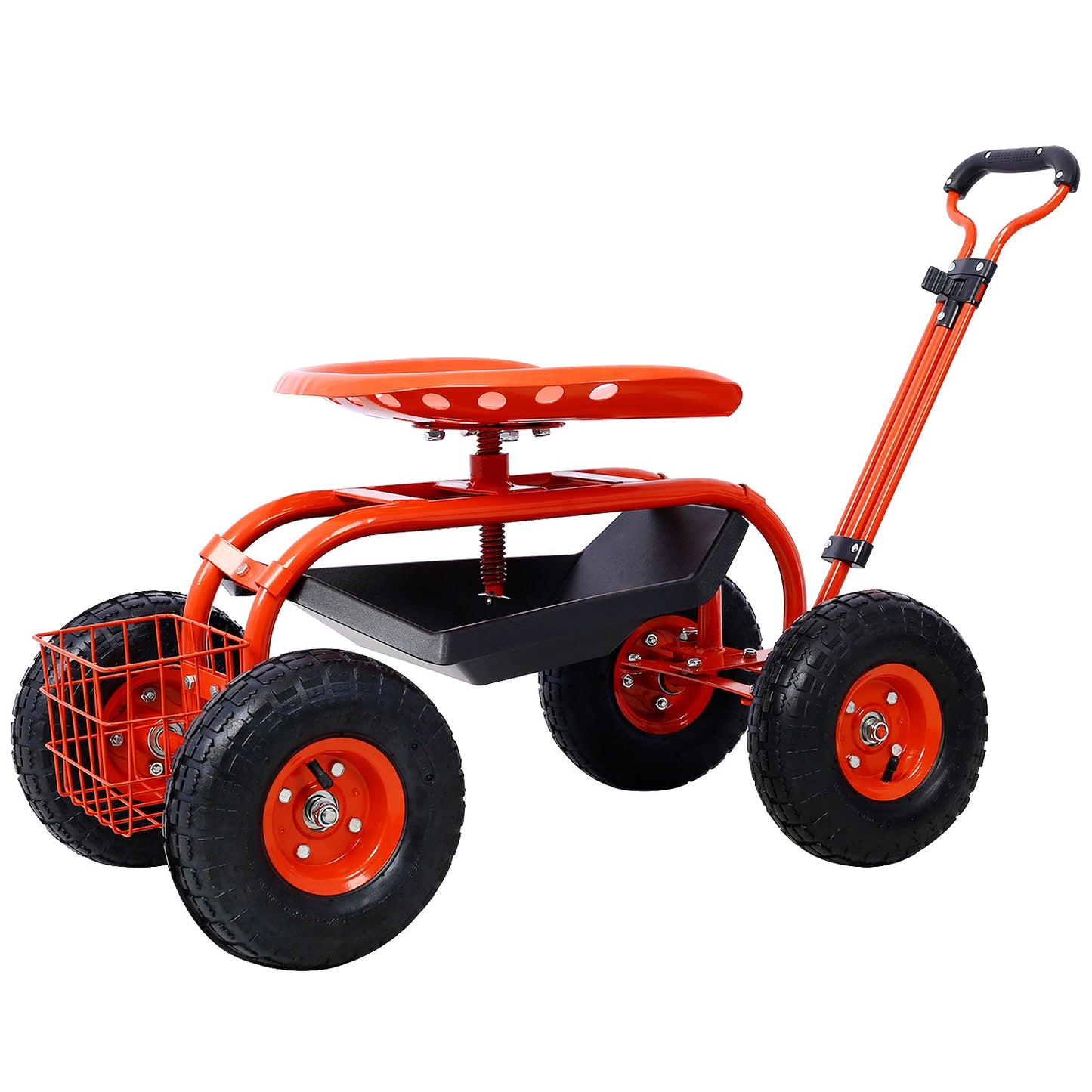 Rolling Garden Scooter Garden Cart Seat with Wheels and Tool Tray, 360 Swivel Seat,Red - 1st Choice Furniture Direct