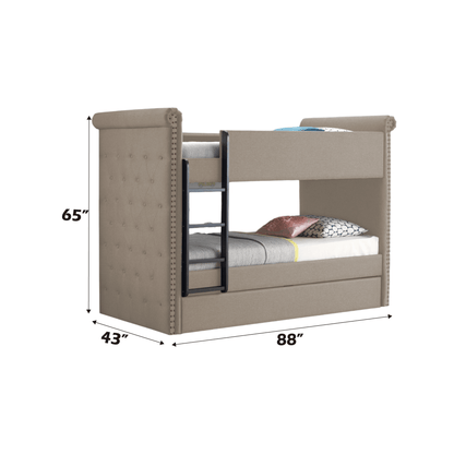 Romana II Beige Fabric Finish Twin/Twin Bunk Bed W/Trundle - 1st Choice Furniture Direct