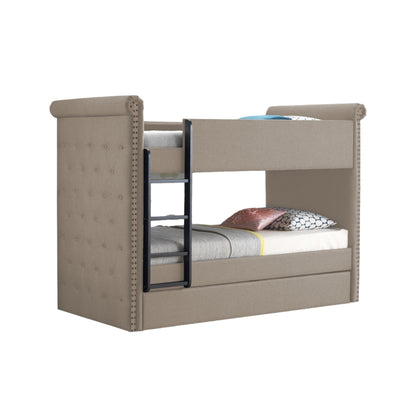 Romana II Beige Fabric Finish Twin/Twin Bunk Bed W/Trundle - 1st Choice Furniture Direct