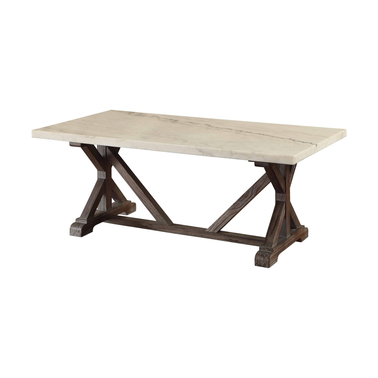 Romina White Marble Top & Weathered Espresso Finish Coffee Table - 1st Choice Furniture Direct
