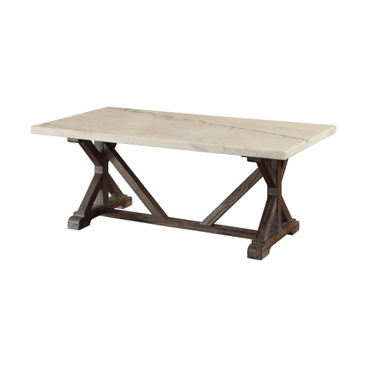 Romina White Marble Top & Weathered Espresso Finish Coffee Table - 1st Choice Furniture Direct