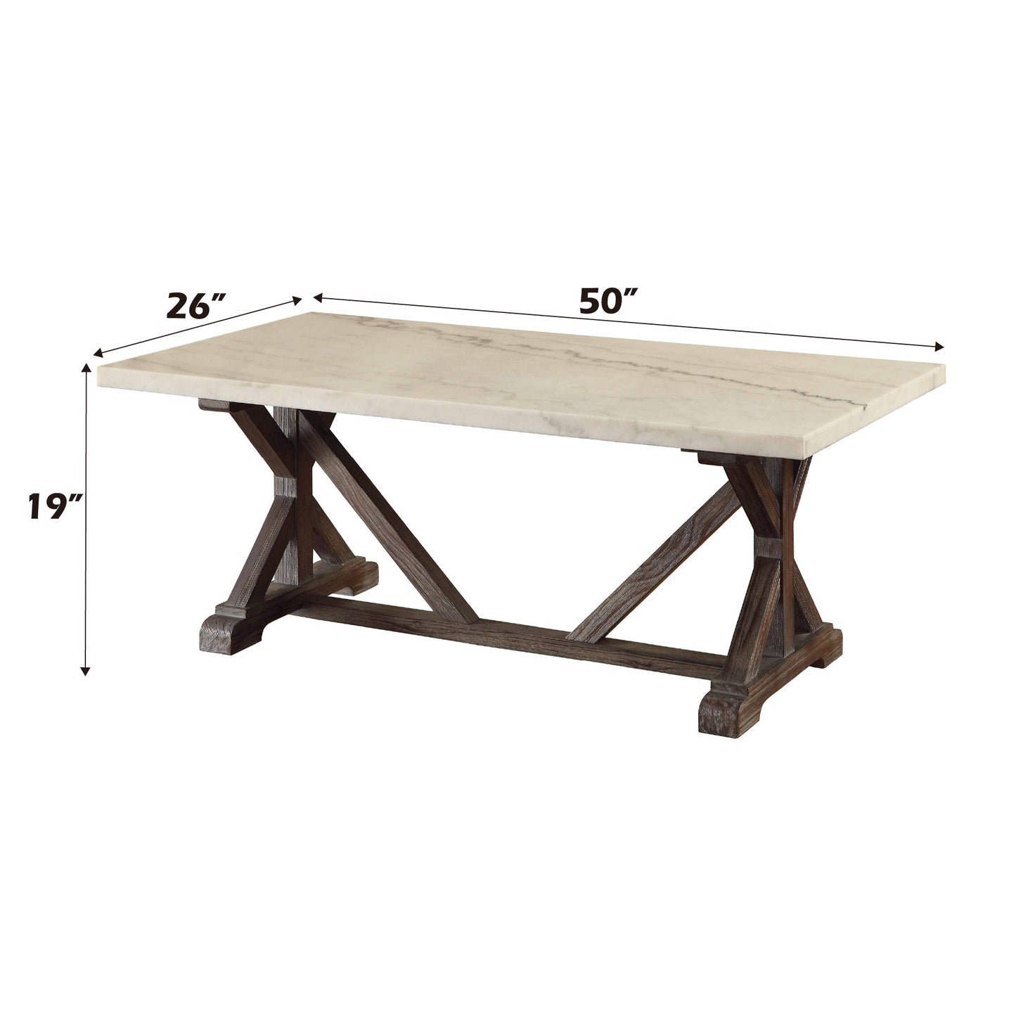 Romina White Marble Top & Weathered Espresso Finish Coffee Table - 1st Choice Furniture Direct