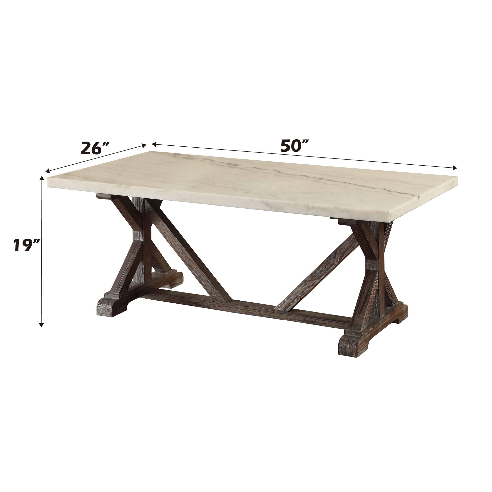 Romina White Marble Top & Weathered Espresso Finish Coffee Table - 1st Choice Furniture Direct