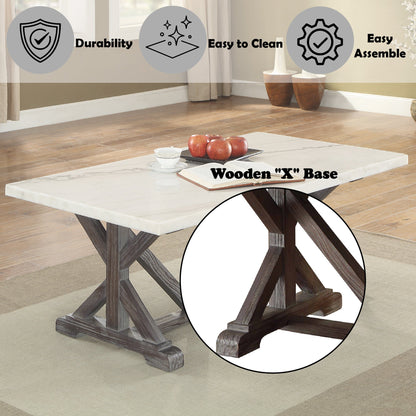 Romina White Marble Top & Weathered Espresso Finish Coffee Table - 1st Choice Furniture Direct