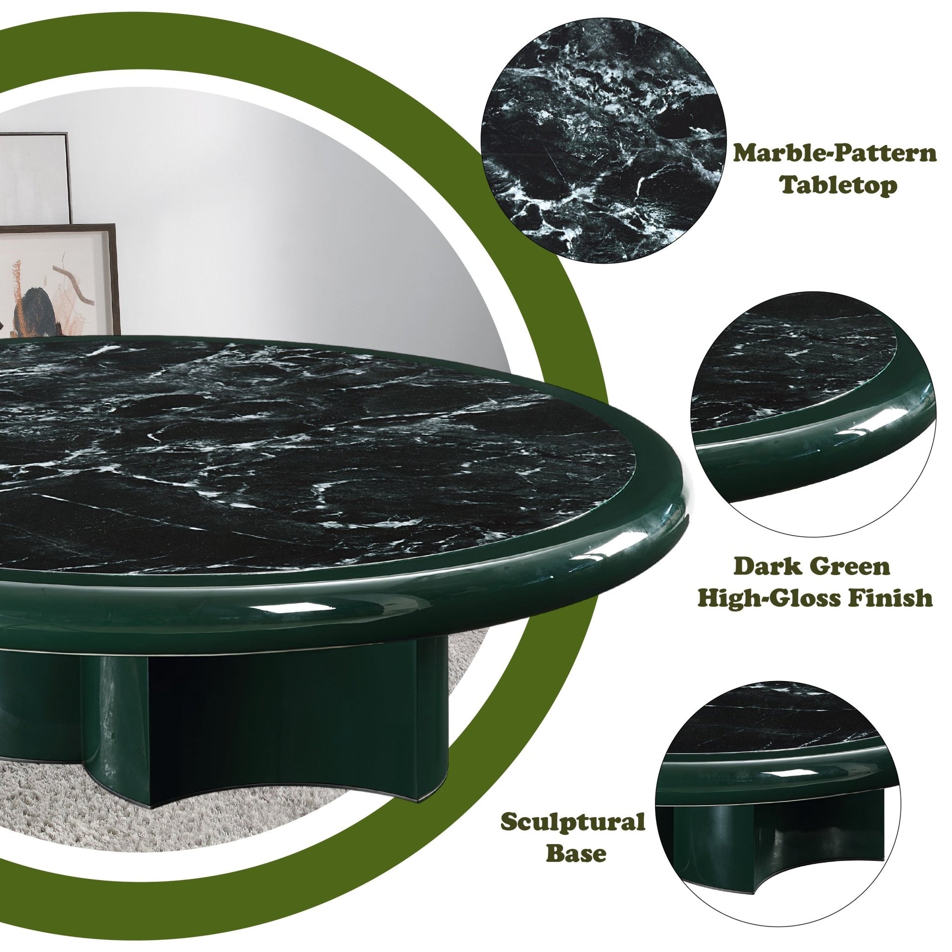 Ronald Marble Pattern Top, Dark Green Coffee Table - 1st Choice Furniture Direct