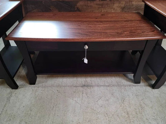 Roseberry Coffee Table with Drawer and Shelf, Elm Top with Maple Base, Hand Built in the USA - 1st Choice Furniture Direct