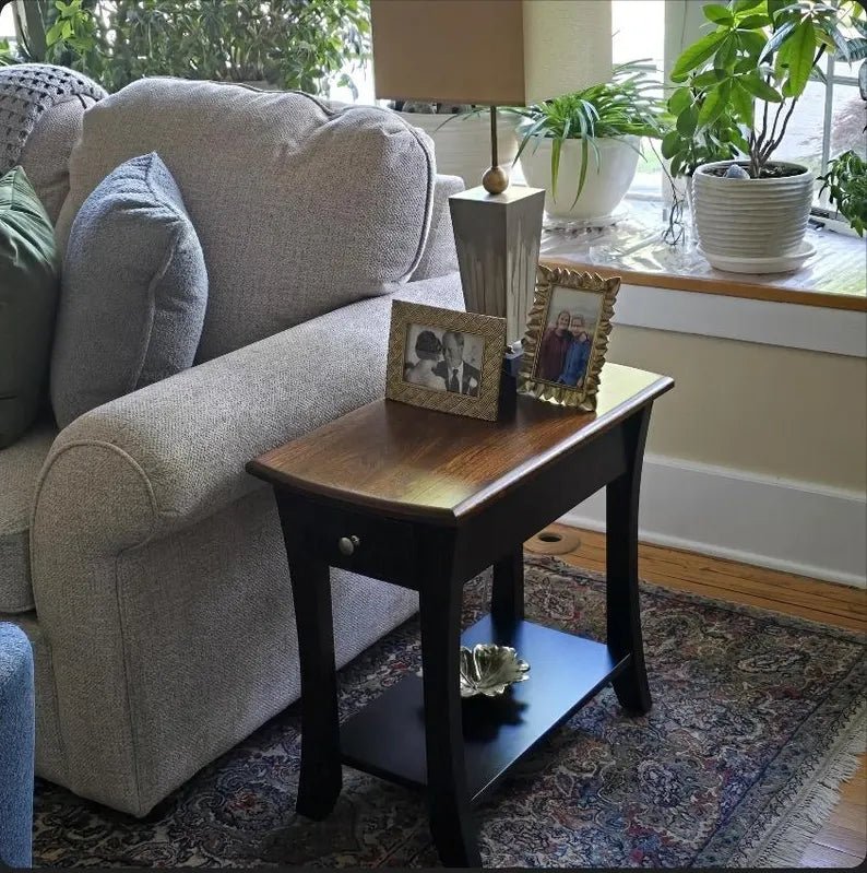 Roseberry End Table with Drawer & Shelf | Solid Elm Top & Maple Base Made in USA - 1st Choice Furniture Direct