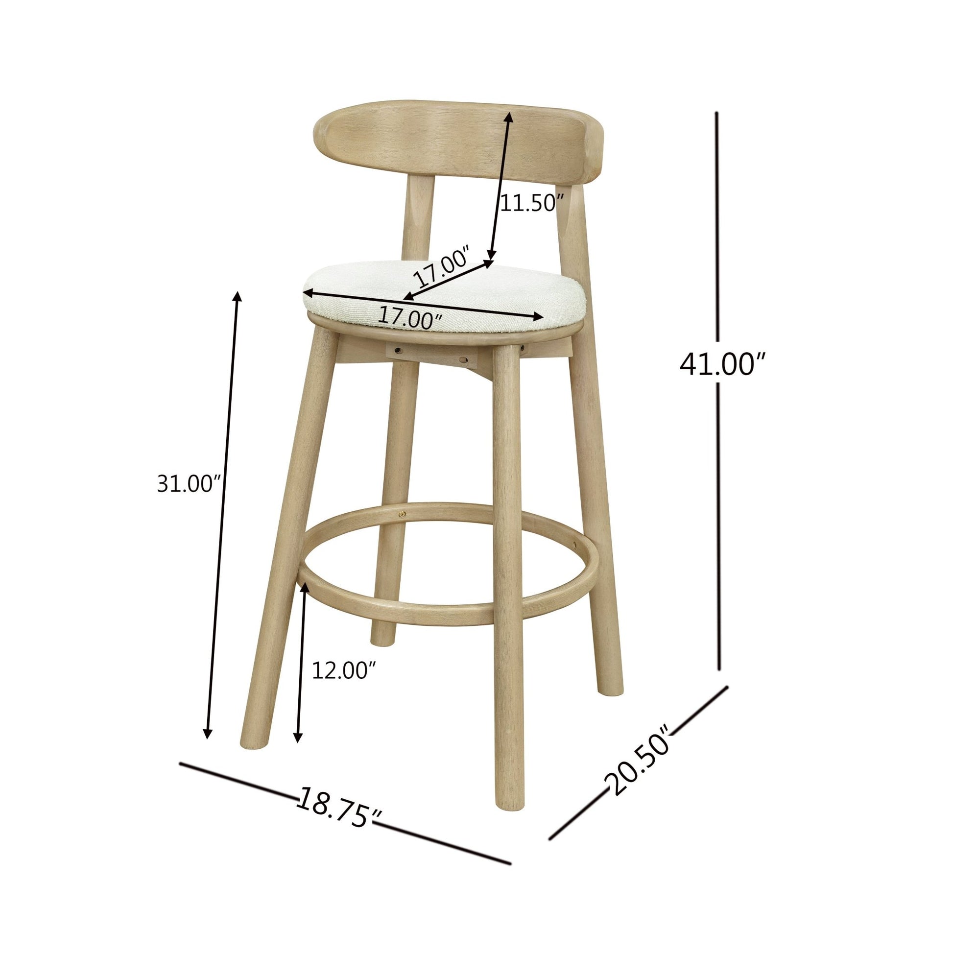 Round Cushion Bar stools (Natural Ash+Beige) - 1st Choice Furniture Direct