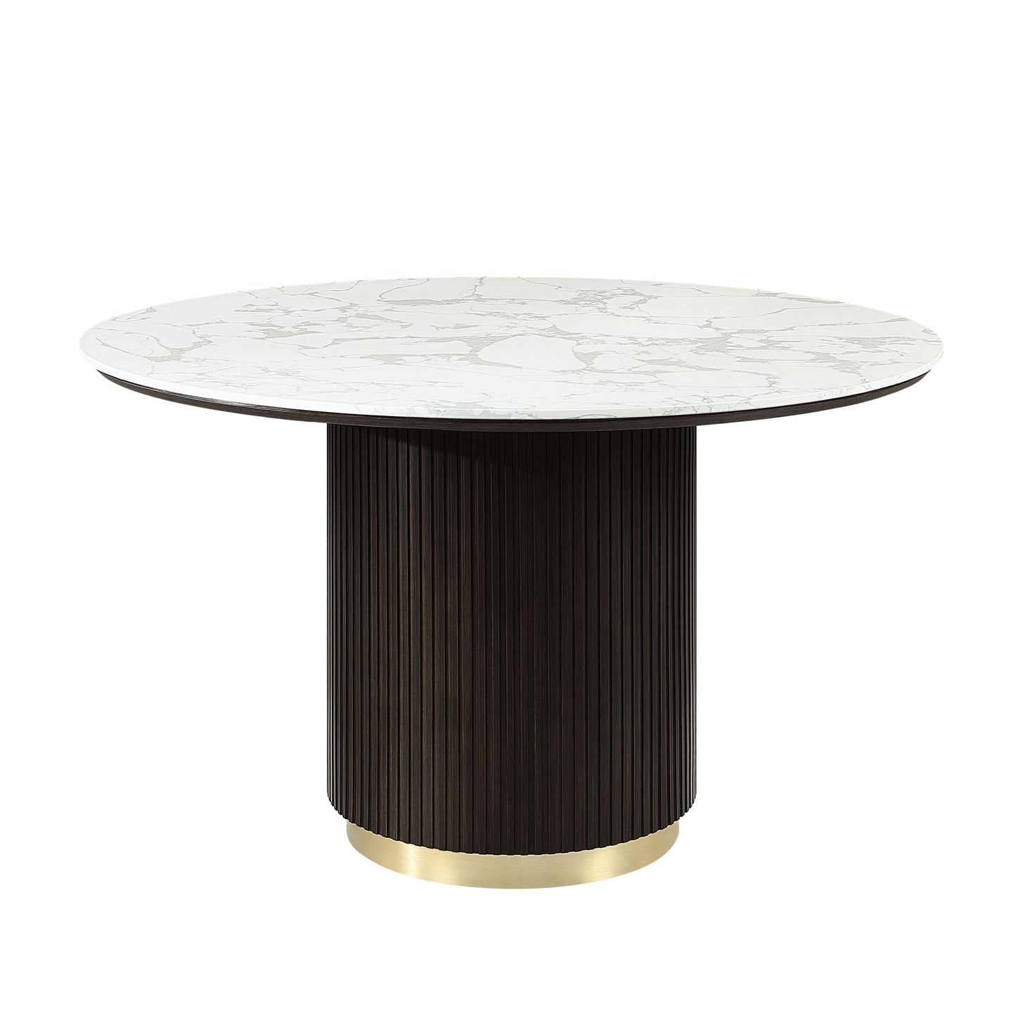 Round White Faux Marble Dining Table with Gold Base - 1st Choice Furniture Direct